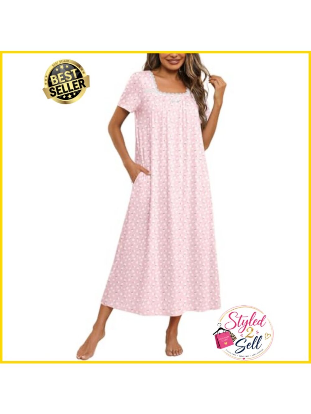 Cotton Long Nightgown Lace Collar Pockets House Dress Sleepwear